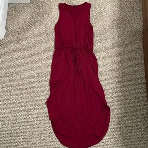 Solid Curved Hem Drawstring Waist Tank Dress BURGUNDY